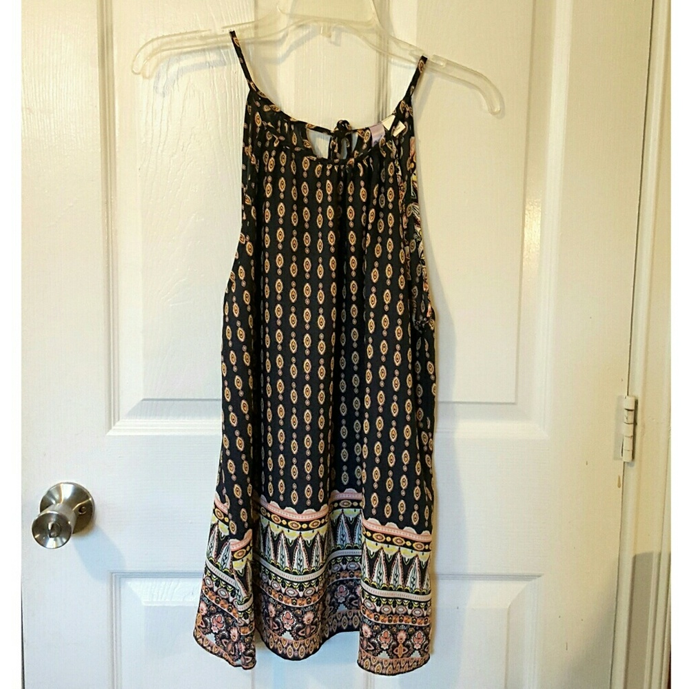 Navy patterned boho flowy tank top