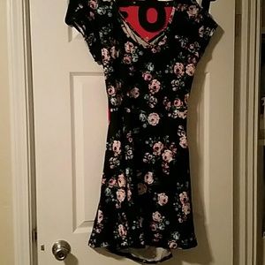 Black dress with pink and blue roses