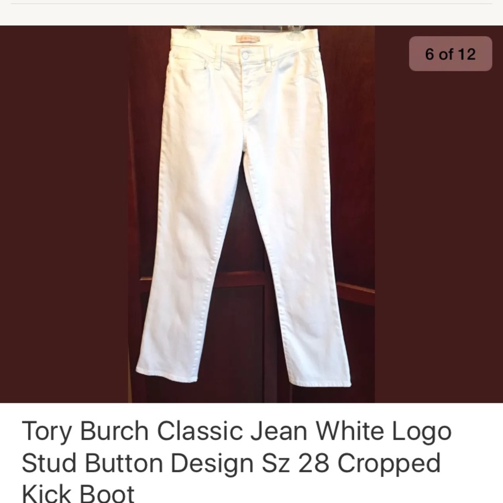 Tory Burch Cropped Kick Boot Jean white logo sz 28
