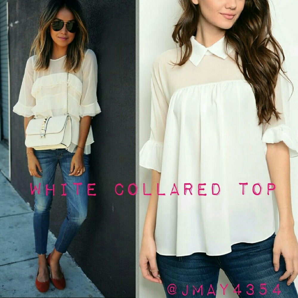 ❗LAST ONE❗WHITE COLLAR SHEER ILLUSION TOP - Picture 5 of 6