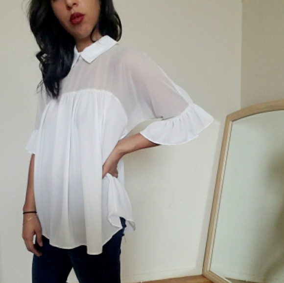 ❗LAST ONE❗WHITE COLLAR SHEER ILLUSION  TOP - Picture 3 of 6