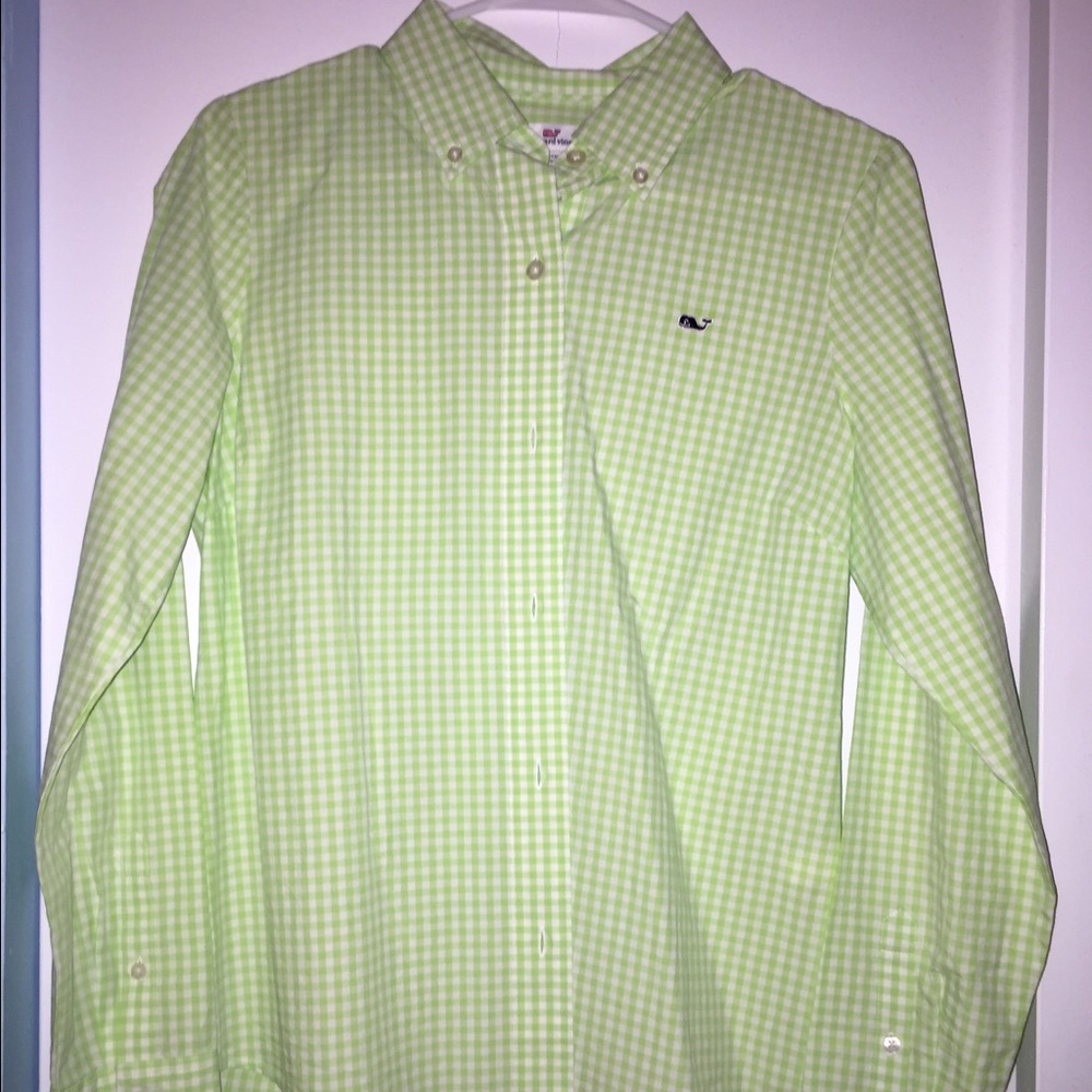 Long Sleeve Green and White Checkered Shirt