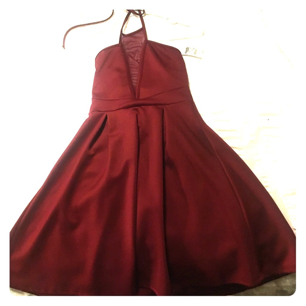 Red high neck with mesh halter dress