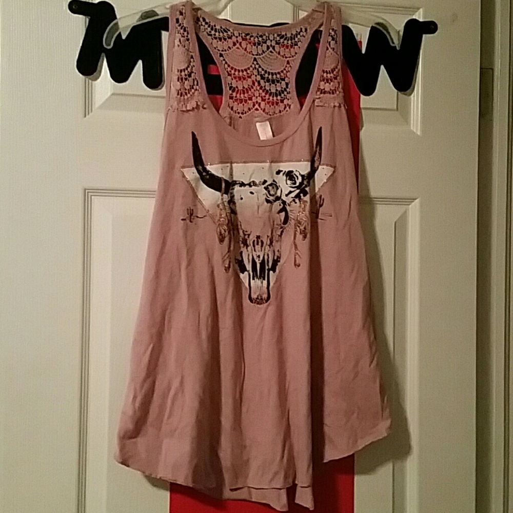 Pink cow skull tank top