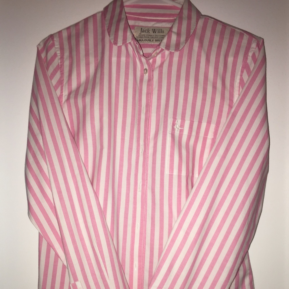 Pink and White Vertically Striped Shirt