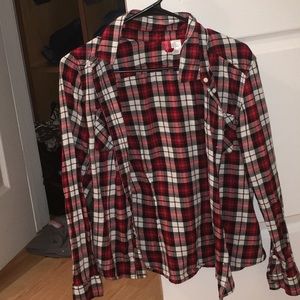 Red, white and black plaid shirt