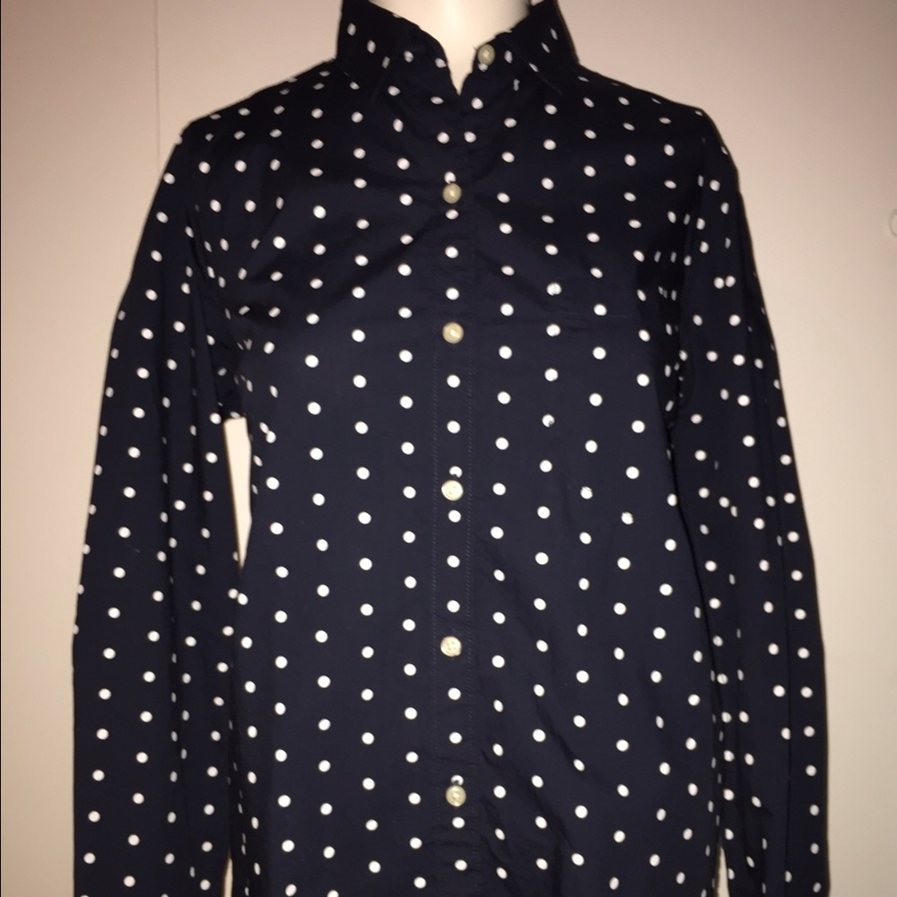Navy Blue and White Polka Dot Shirt