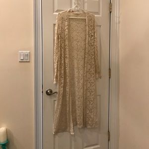 New creme long duster lace floral cardigan