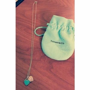 Tiffany mini double heart tag in silver necklace