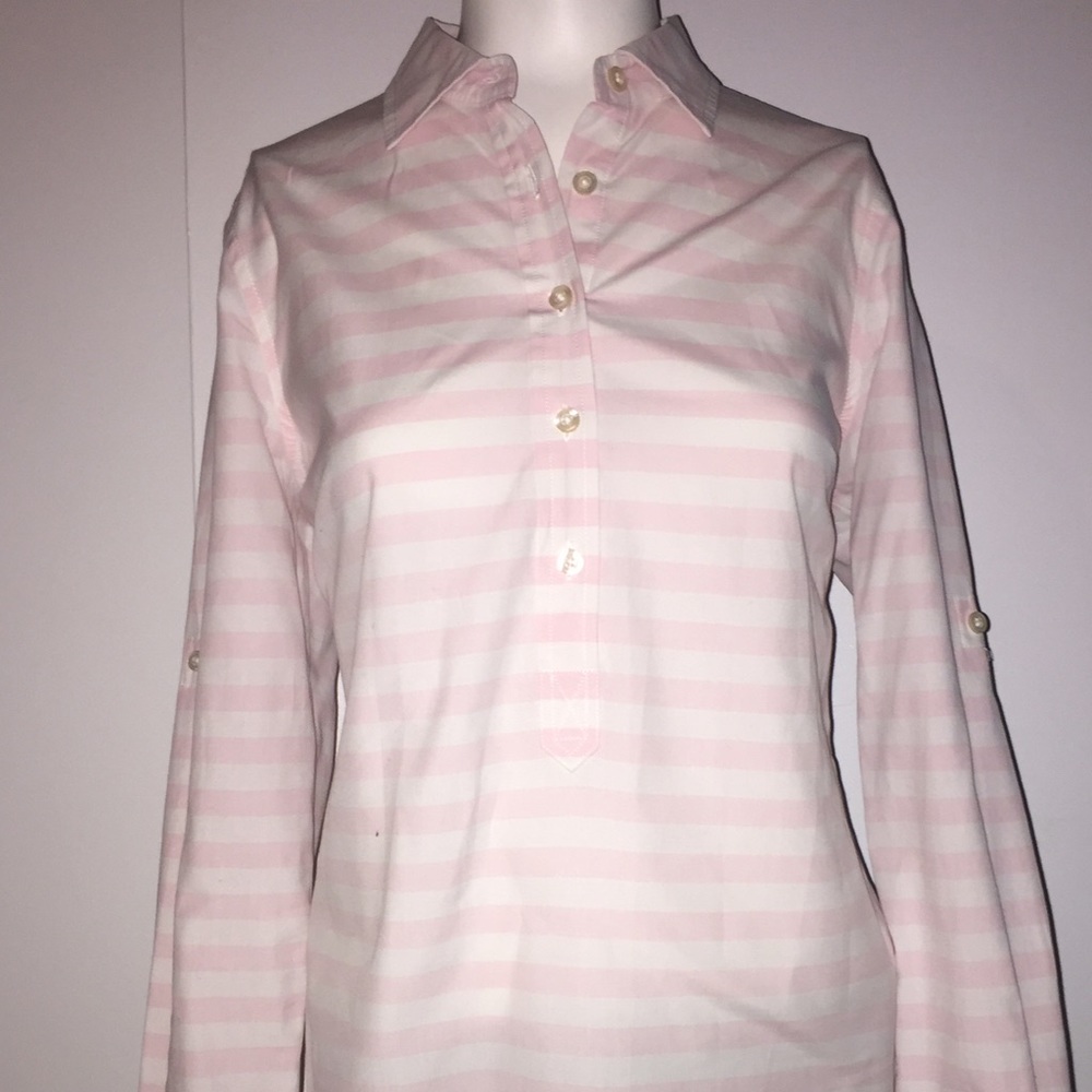 Pink and White Horizontally Striped Shirt