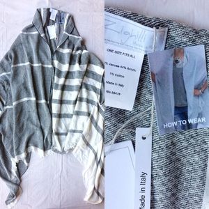 Zighilli Italy Gray White Striped Shawl One Size