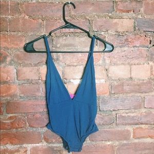 Plunge / Deep V Blue Bodysuit.