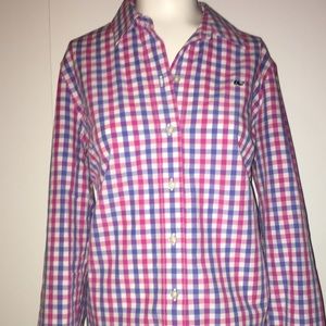 Purple, Blue, and White Checkered Shirt