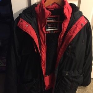 Red and Black Winter Coat