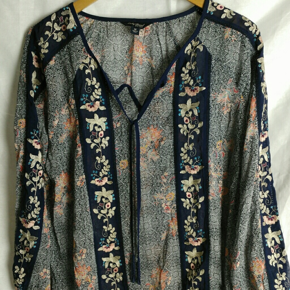 Lucky Brand sheer tassel blouse