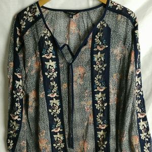 Lucky Brand sheer tassel blouse