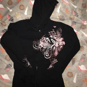 Black and pink roxy zip up hoodie