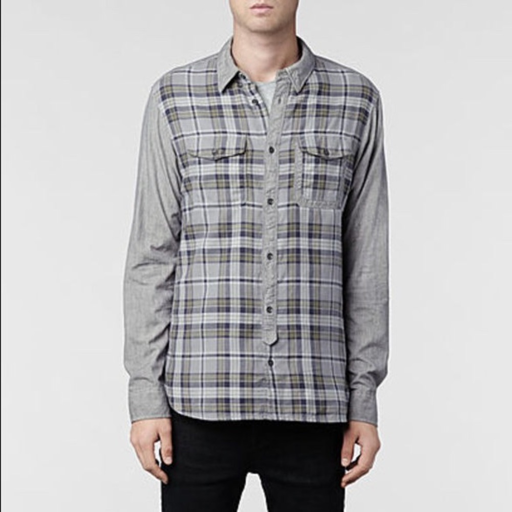 Allsaints LS Pieced Plaid Shirt