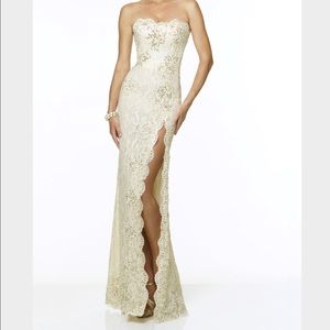 *ON HOLD* Mori Lee champagne lace evening gown