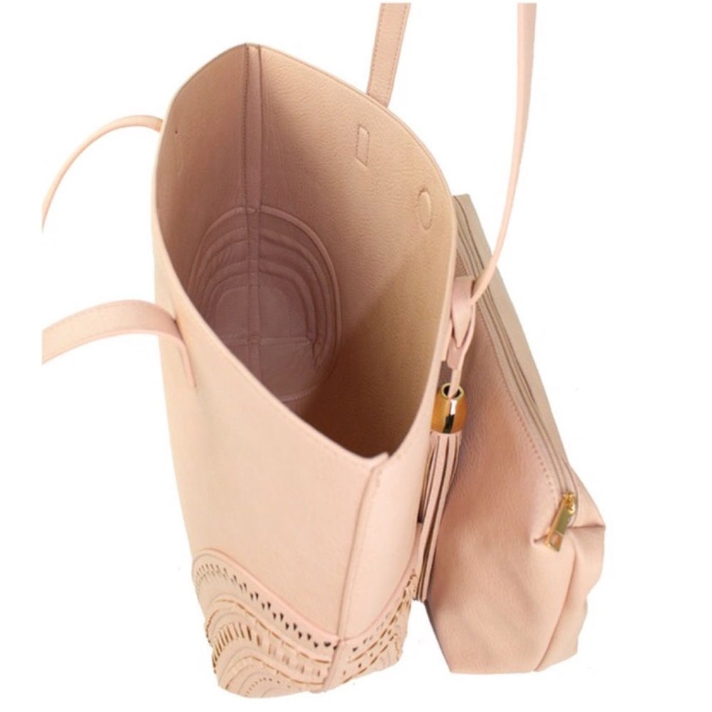 2 Bags! Steel Blue Tote Bag & Cosmetic Case Tassel - Picture 4 of 7