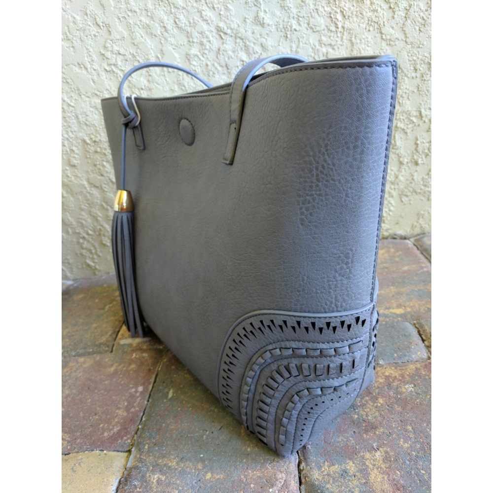 2 Bags! Steel Blue Tote Bag & Cosmetic Case Tassel - Picture 5 of 7