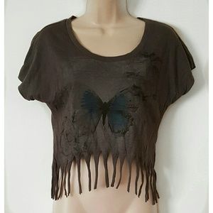 Butterfly T-Shirt with Fringe Bottom