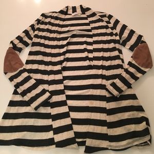 Open Front Cardigan gray & tan striped
