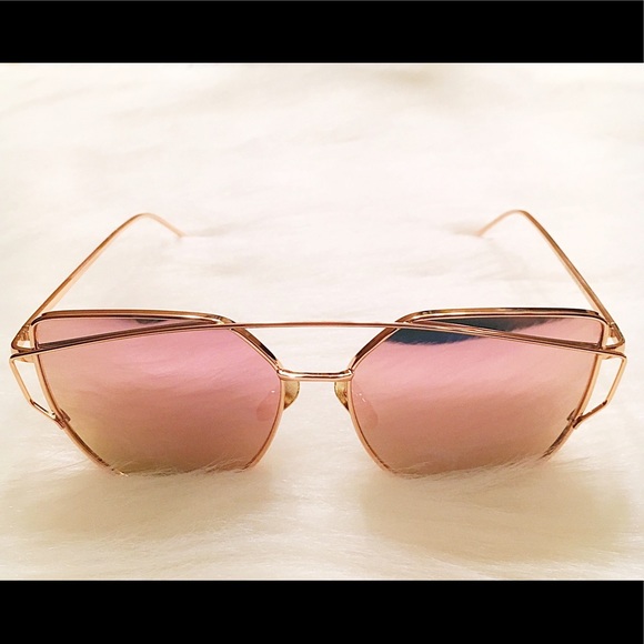 Pink / Brown Mirror Cat Eye Luxury Sunglasses - Picture 3 of 5