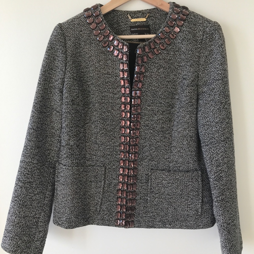 Brown & white jacket by Dana Buchman.