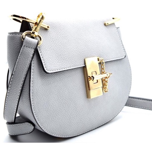 Taupe Saddle Bag with Goldtone Hardware - Picture 2 of 4