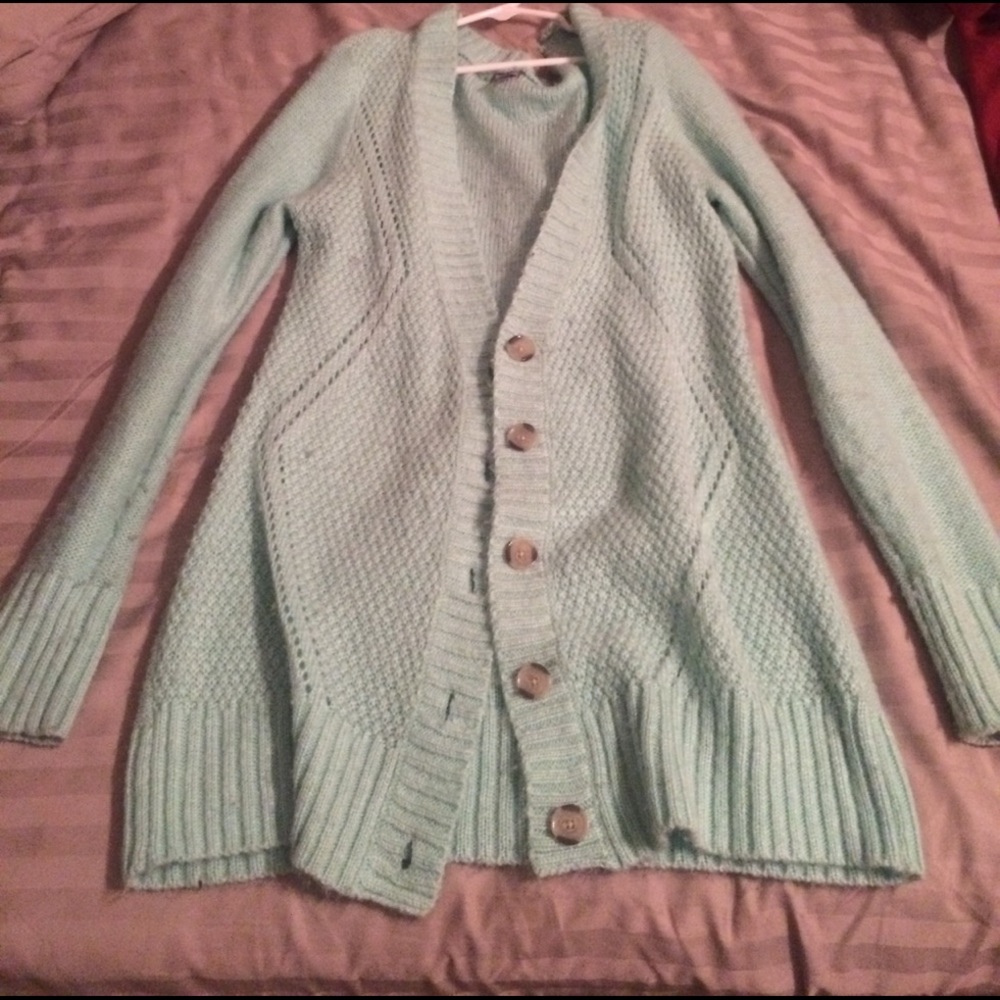 blue cardigan