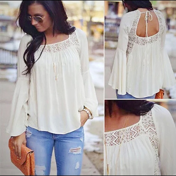 Tops - 🎉[hp]🎉 White Boho Flowy Top