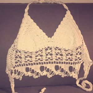 white crocheted crop top