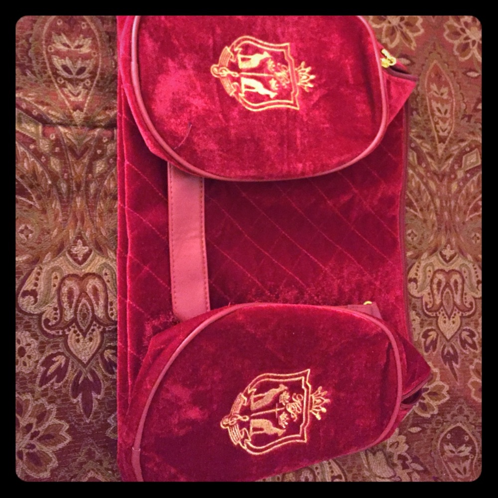 Red velvet duffle bag
