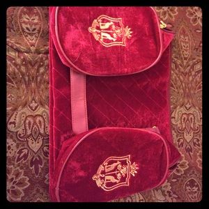 Red velvet duffle bag