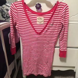 Hollister long sleeved pink striped shirt