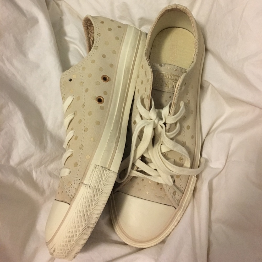 Converse White and Gold Leather Metallic Low Top