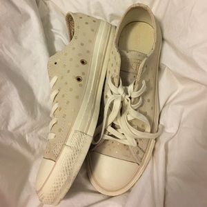 Converse White and Gold Leather Metallic Low Top