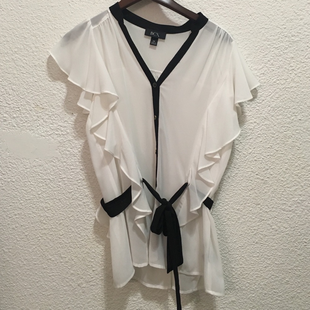 White Ruffled Button Down