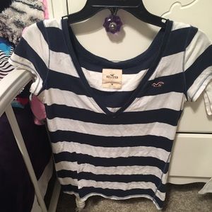 Hollister navy white striped vneck