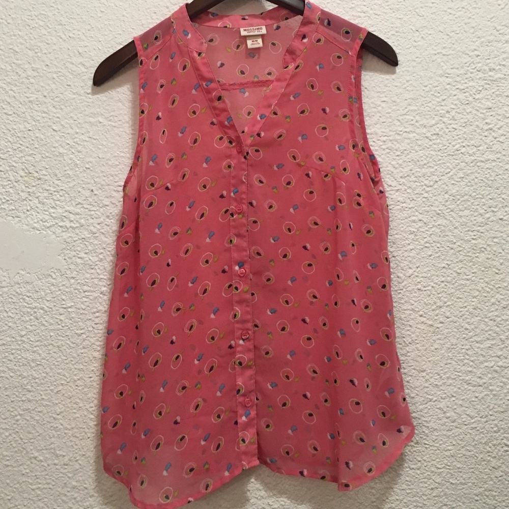 Coral Patterned Sleeveless Button Down