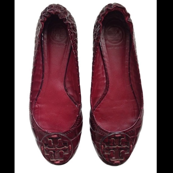 Tory Burch Shoes - Rare Tory Burch Reva Burgundy Oxblood Croc Flats