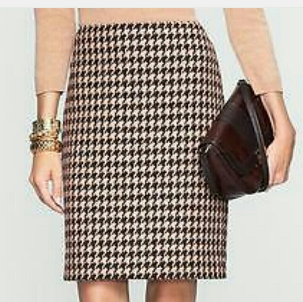 Talbots Houndstooth Brown/Cream Wool Skirt