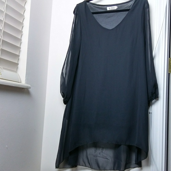 Dresses & Skirts - Slit sleeve sheer hi-lo dress