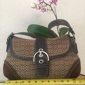 Coach chocolate logo and suede handbag