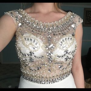 Long white bedazzled prom dress!