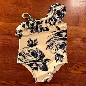 One-shoulder vintage print swimsuit