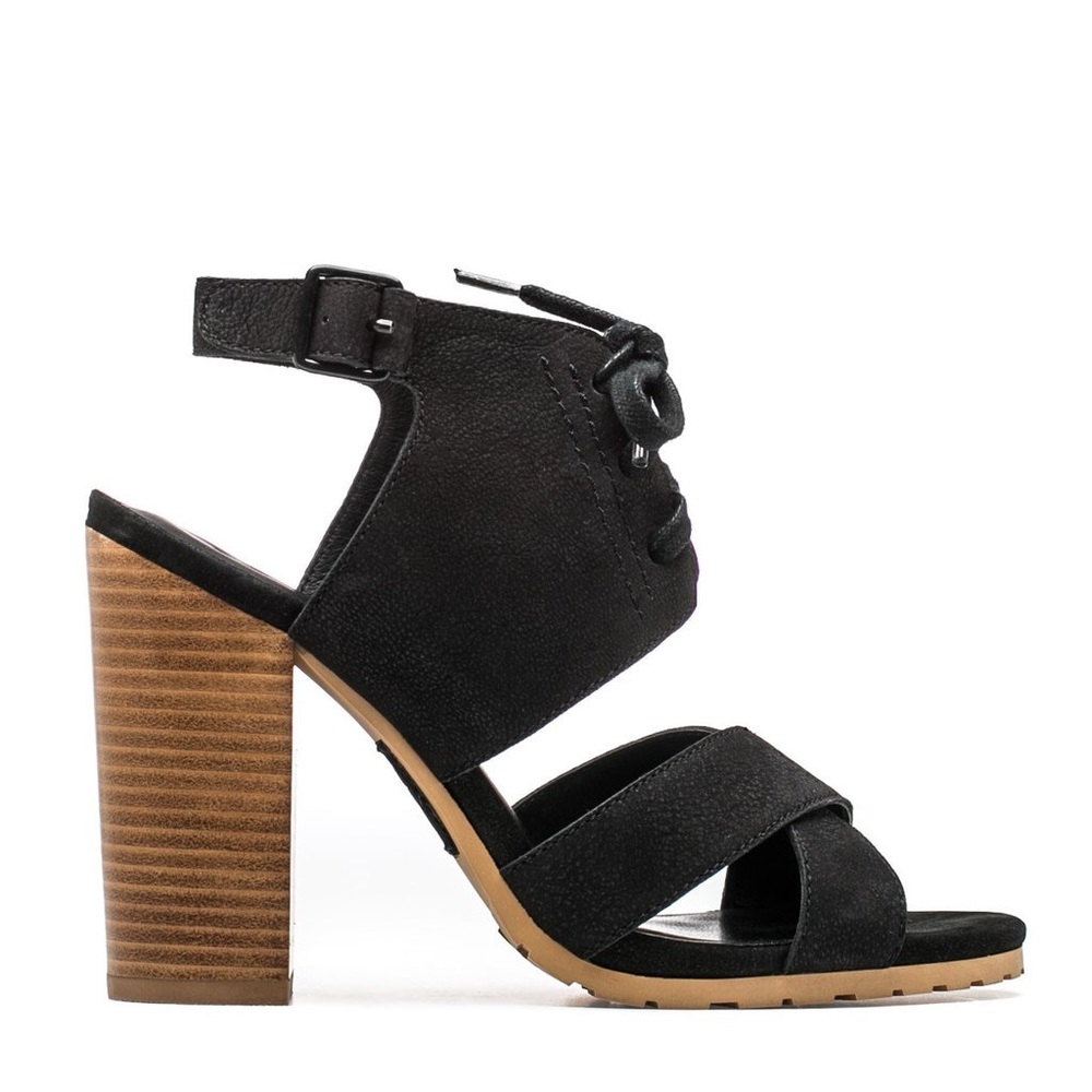 M4D3 Leather Lace Up Heel Ankle Strap Mules - Picture 2 of 5
