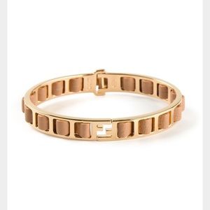 Fendi Gold Leather Woven Bangle