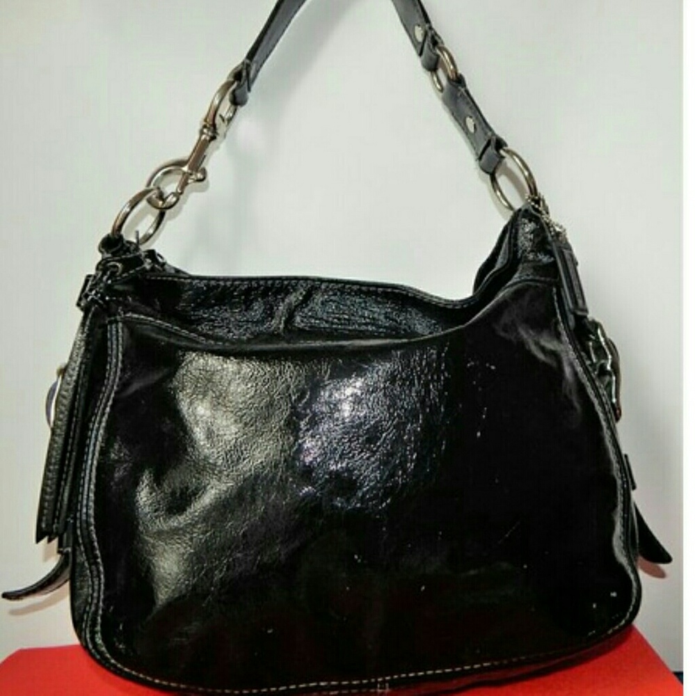 AUTHENTIC COACH ZOE HOBO BLACK PATENT LEATHER MEDI